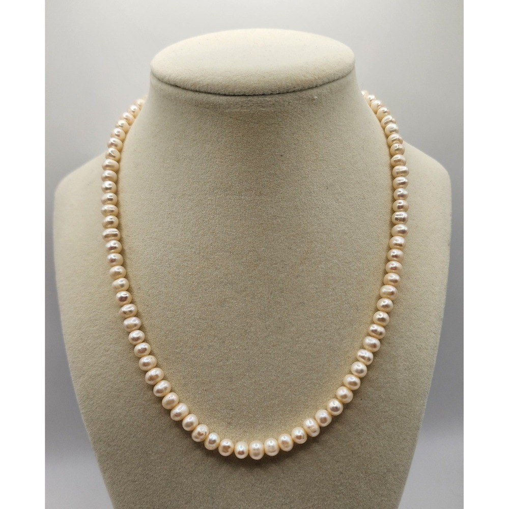 Stamped 10k Genuine Pearl Necklace Strand Women 18" Cream Knotted